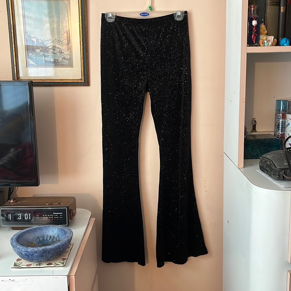 Peppermint sparkly velvet flare disco pants
